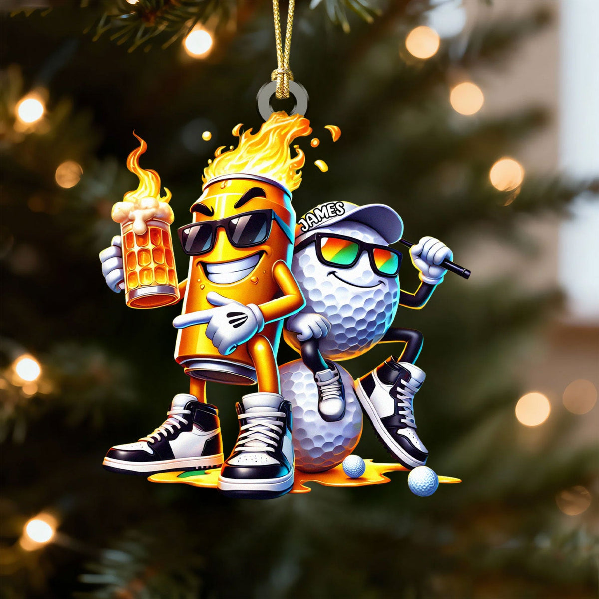 Golf Beer On Fire Acrylic Ornament, Golf Xmas Ornaments, Golf Christmas Gifts, Golf Decor