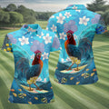Tropical Floral Beach Scene with Ocean Surf Hawaiian Golf Polo, Golf Tops For Women, Golfing Apparel