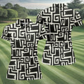 Minimalist Black Cat Maze Pattern Golf Polo Shirt, Women's Golf Tops, Golf Polo For Women