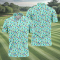 90s Dice Memphis Style Light Mint Green Cute Golf Shirt, Polo Shirts For Men, Golf Shirts For Men
