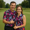 Colorful Hibiscus Tropical Floral Hawaiian Golf Shirt, Summer Vibe Golf Shirts For Men