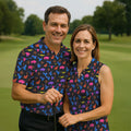 Neon Desert Cactus Buffalo Hawaiian Golf Shirt, Mens Golf Polo, Printed Golf Shirts