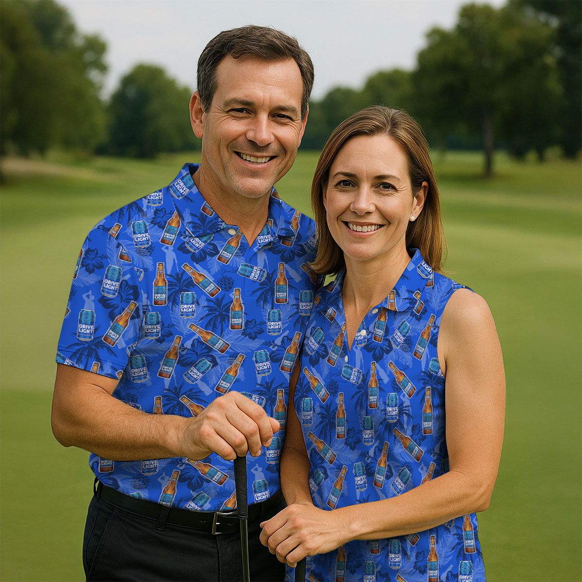 Drive Light Golf And Beer Tropical Pattern Fun Golf Shirt, Golf Tops For Men, Golf Shirts For Men