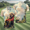 Lion Dreamscape Mist Hawaiian Golf Polo, Golf Tops For Men, Golfing Apparel