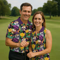Tropical Sugar Skull Floral Golf Polo Shirt, Golf Shirts For Men, Printed Golf Shirts