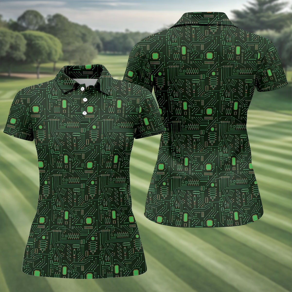 Computer Circuit Board Hawaiian Golf Shirt, Coder Gift Women's Golf Tops, Ladies Golf Shirts