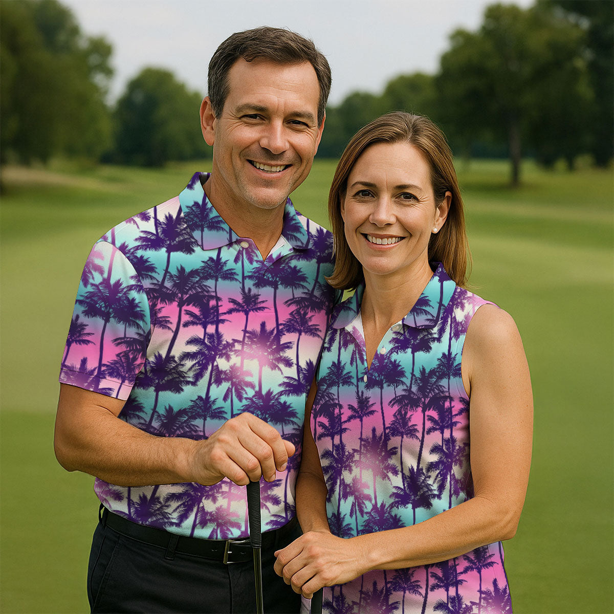 Tropical Palm Tree Golf Shirt, Men’s Golf Polo Shirt, Hawaiian Polo Shirt, Summer Beach Polo For Men
