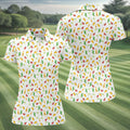Tropical Vibe Hawaiian Pattern White Golf Shirt, Women's Golf Tops, Golf Gift For Ladies