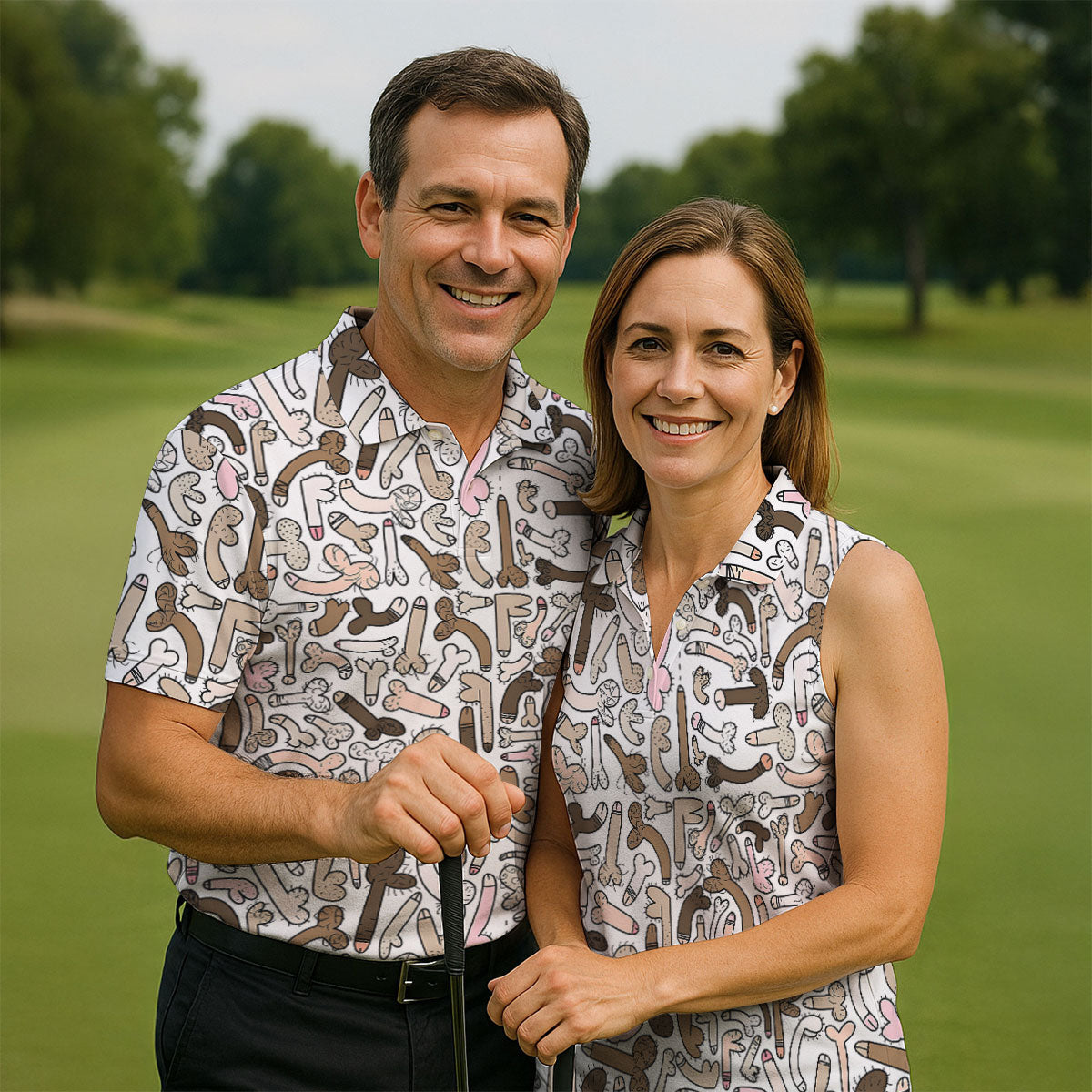 Funny Adult Doodle Novelty Pattern Polo Shirt, Mens Golf Polo, Golf Shirts For Men