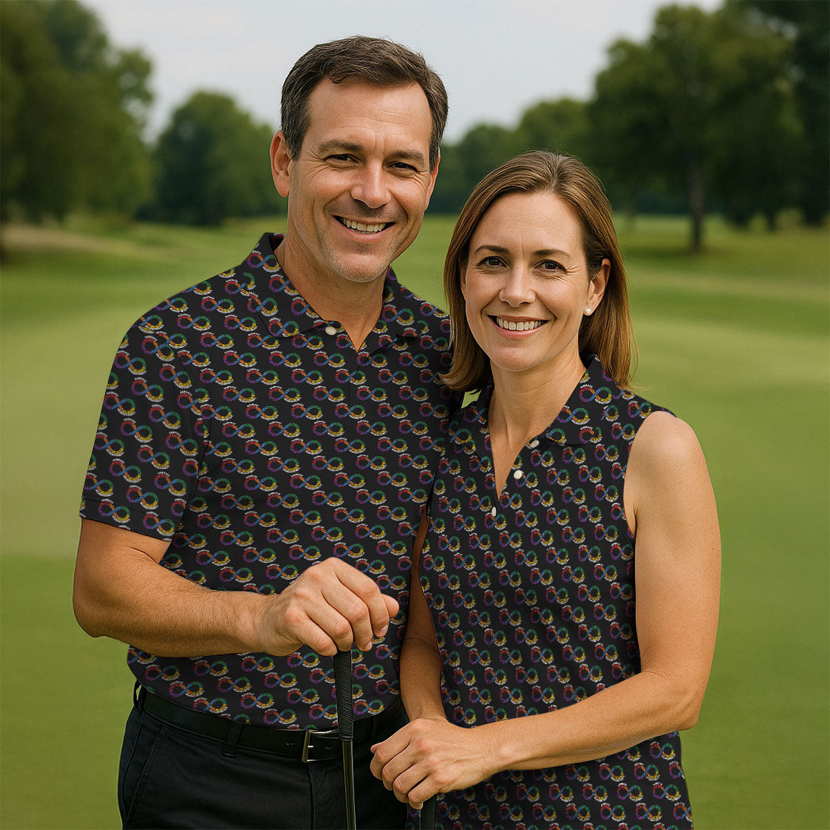 Embrace Neurodiversity Rainbow Infinity Symbol Autism Awareness Black Golf Shirt, Golf Shirts For Men