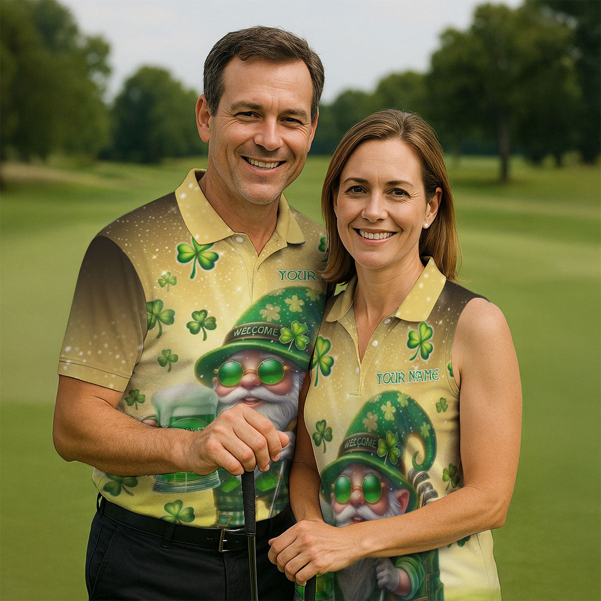 Happy St Patrick's Day Shamrock Gnome Golf And Beer Polo Shirts For Men, Golf Shirts For Men
