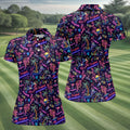 Tropical Theme Neon Pattern Black Golf Shirt, Women's Golf Tops, Golf Shirt For Women, Ladies Golf Shirts