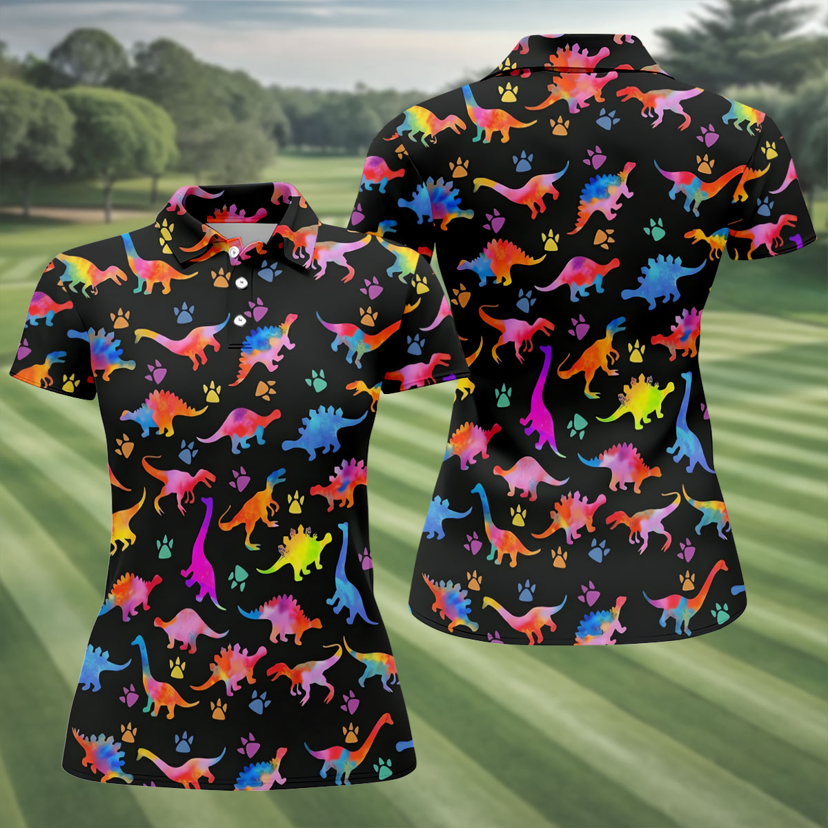 Dinosaur Lover Colorful Golf Shirt, Ladies Golf Shirts, Women's Golf Tops