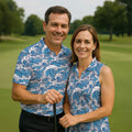 Blue Ocean Wave Pattern Golf Shirt, Hawaiian Golf Shirt, Mens Golf Shirts, Golf Apparel For Men