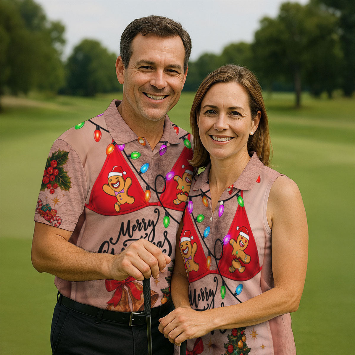 Merry Gingerbread Bra Christmas Golf Shirt, Mens Golf Shirts, Polo Shirts For Men