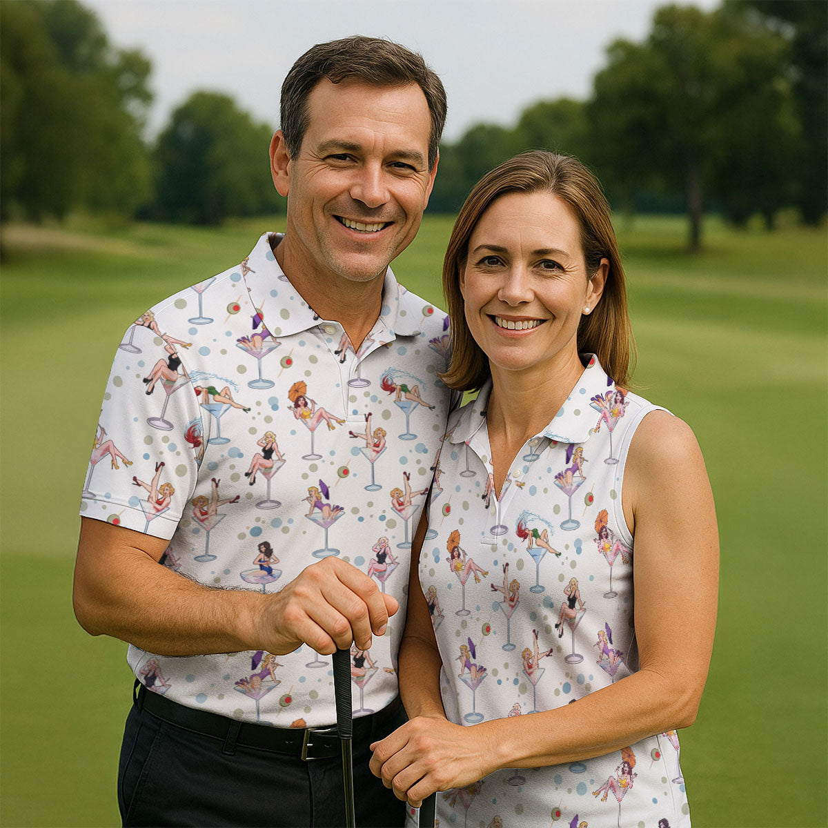 Retro Pin Up Martini Cocktail Hawaiian Golf Shirt, Golf Shirts For Men, Hawaiian Golf Shirt