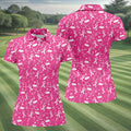 Awareness Ribbon Hot Pink Golf Shirt, Cancer Awareness Shirt, Ladies Golf Shirts, Golfing Apparel
