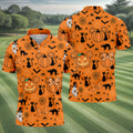 Black Cat and Pumpkin Halloween Polo Shirt, Golf Polo Apparel, Mens Golf Outfit