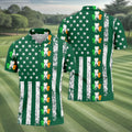 Irish Shamrock Vertical Stripes St Patrick's Day Golf Shirt, Polo Shirts For Men, Golf Shirts For Men