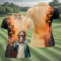 Gentleman Monkey Whiskey Golden Sunset Hawaiian Golf Polo, Golf Tops For Women, Golfing Apparel