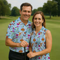Hummingbird Paradise Golf Shirt, Tropical Flower Garden Pattern, Golf Shirt For Men