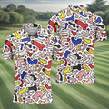 Funny Colorful Adult Doodle Pattern Polo Shirt, Mens Golf Polo, Golf Shirts For Men