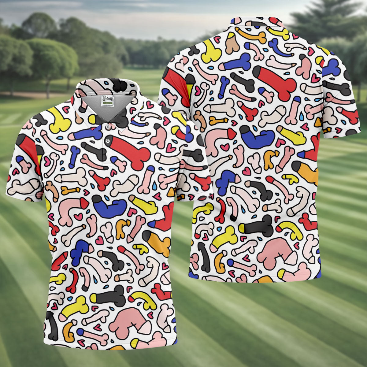 Funny Colorful Adult Doodle Pattern Polo Shirt, Mens Golf Polo, Golf Shirts For Men