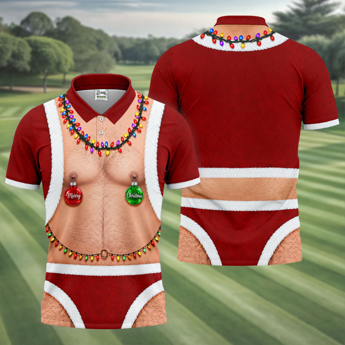 Funny Santa Christmas Balls Golf Polo Shirt, Mens Golf Polo, Golf Apparel For Men