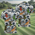 T Rex Surfing Great Wave Golf Polo Shirt, Men's Golf Shirt, Printed Golf Shirts