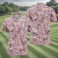 Funny Adult Doodle Pink Pattern Polo Shirt, Mens Golf Polo, Golf Shirts For Men