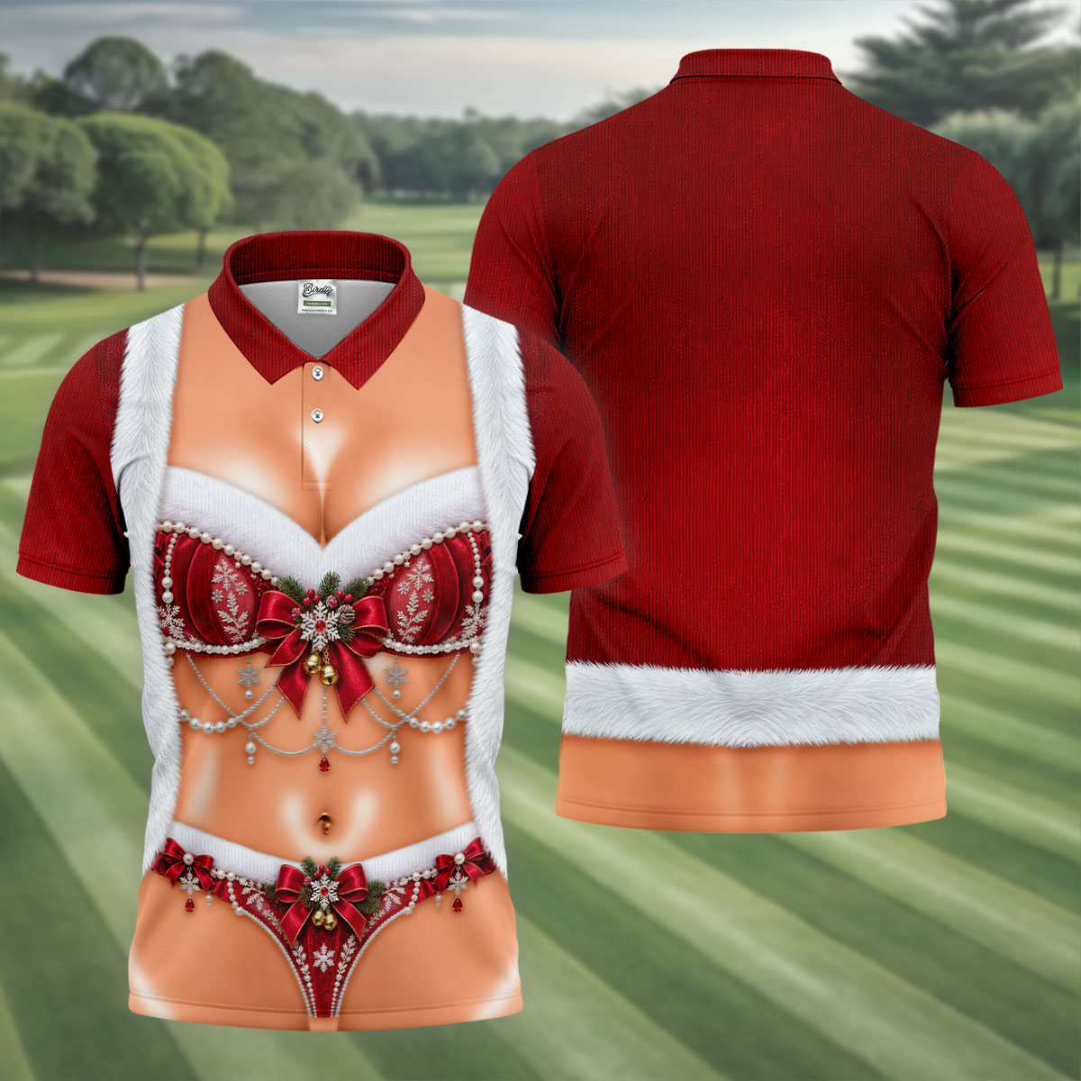 Elegant Santa Bra Bow Christmas Golf Shirt, Mens Golf Shirts, Polo Shirts For Men