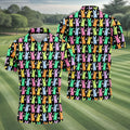 Colorful Easter Bunny Black Golf Shirt, Cute Golf Outfit, Golf Shirts For Men, Golf Gift For Men