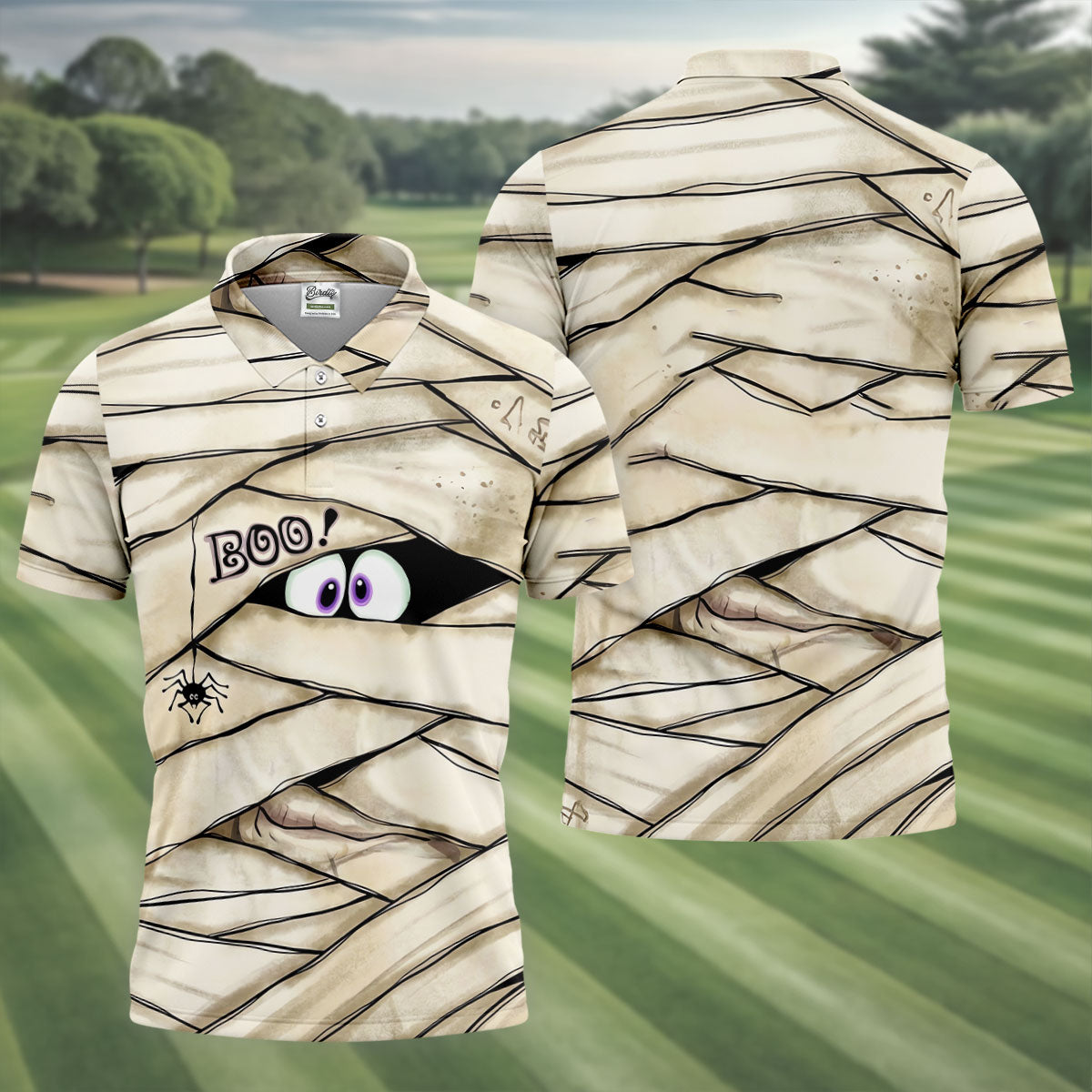 Cute Mummy Peeking Eyes BOO Halloween Golf Polo Shirt, Mens Golf Polo, Hawaiian Golf Shirt