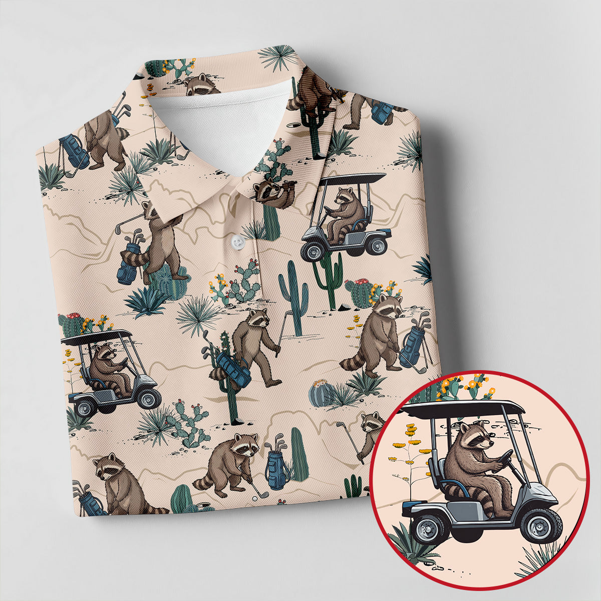 Funny Raccoon Desert Golf Pattern Polo Shirt, Ladies Golf Shirt, Printed Golf Shirt