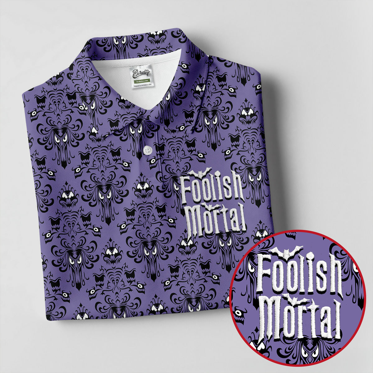 Foolish Mortal Haunted Pattern Golf Polo Shirt, Golf Apparel For Men, Mens Polo Shirts