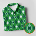 Green And White Lucky Four Leaf Clover Argyle Pattern St Patrick's Day Golf Shirt, Women's Golf Tops