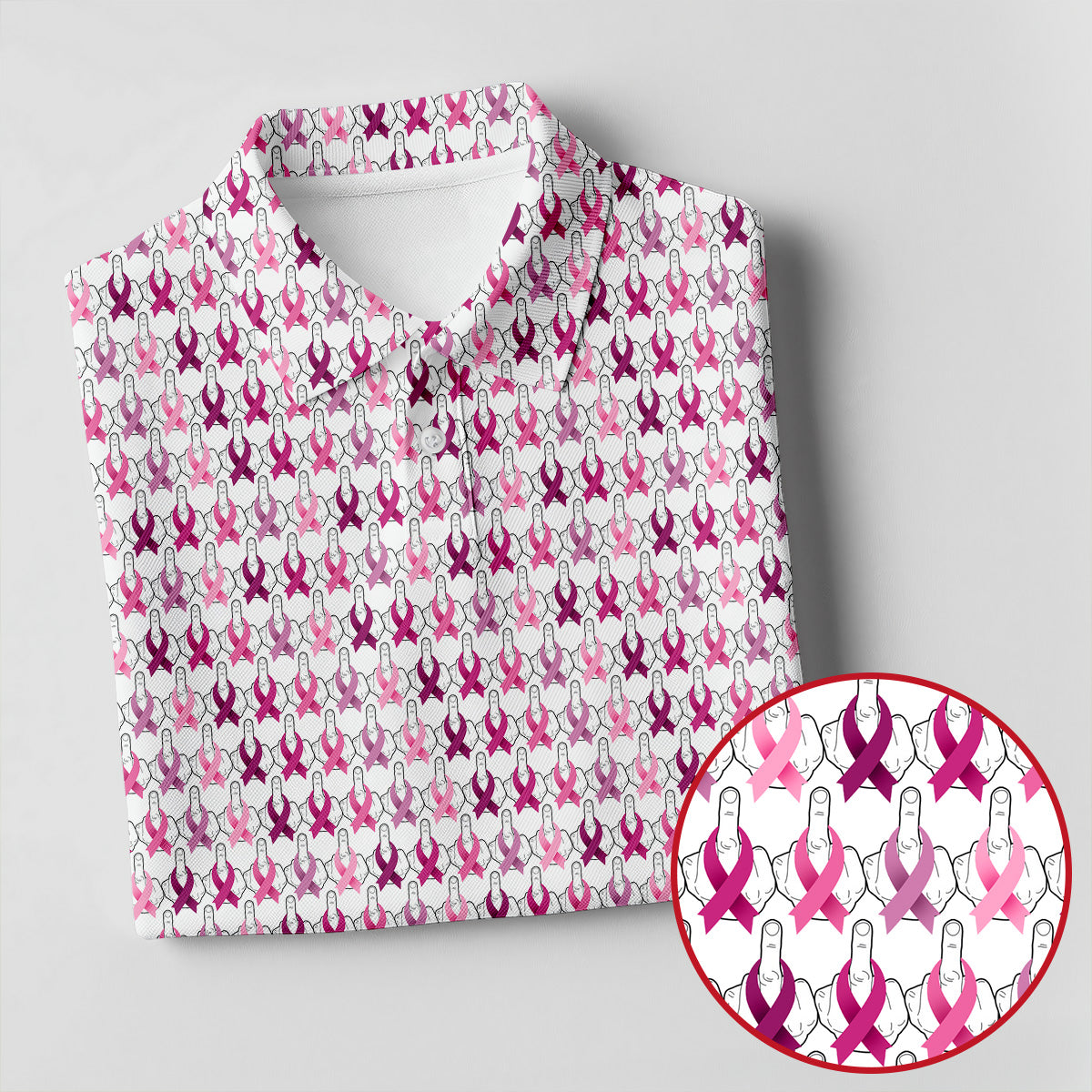 Middle Finger Pink Ribbon Breast Cancer Golf Shirt, Women’s Golf Polo, Ladies Golf Shirts