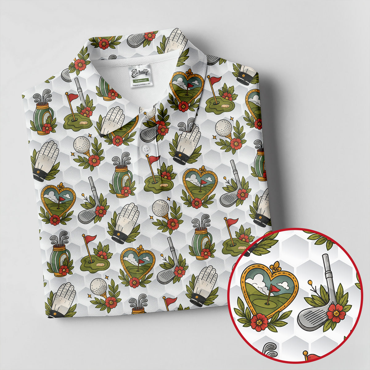 Floral Golf Club Pattern White Hawaiian Golf Shirt, Men's Golf Shirt, Golf Apparel For Men