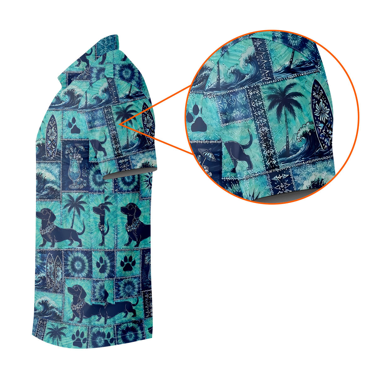 Funny Tropical Dog Surf Patchwork Golf Polo Shirt, Mens Golf Polo, Printed Golf Shirts