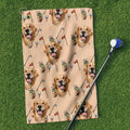 Beige Golf Towel With Custom Pet Portrait, Unique Gift For Golfer, Christmas Golf Gift, Golf Accessories