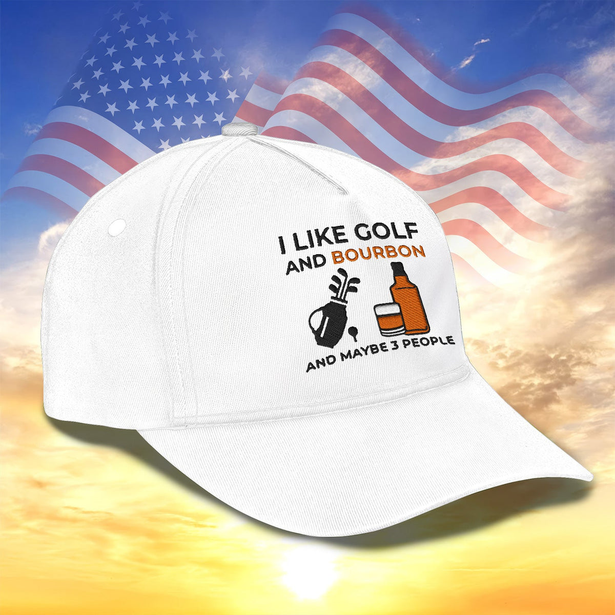 I Like Golf And Bourbon Embroidered Baseball Cap, Golf Hat, Dad Golf Gift