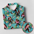 Aqua Blue Bigfoot Beach Party Hawaiian Golf Shirt, Women's Golf Tops, Ladies Golf Shirts