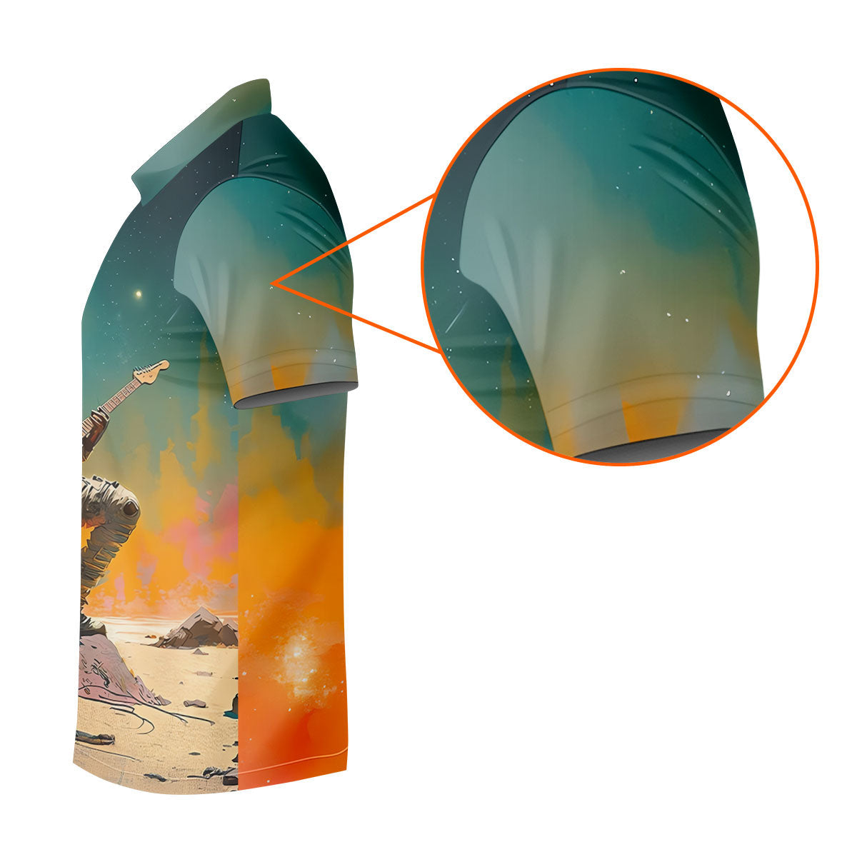 Astronaut Rock Guitar Teal Sunset Hawaiian Golf Polo, Golf Tops For Men, Golfing Apparel
