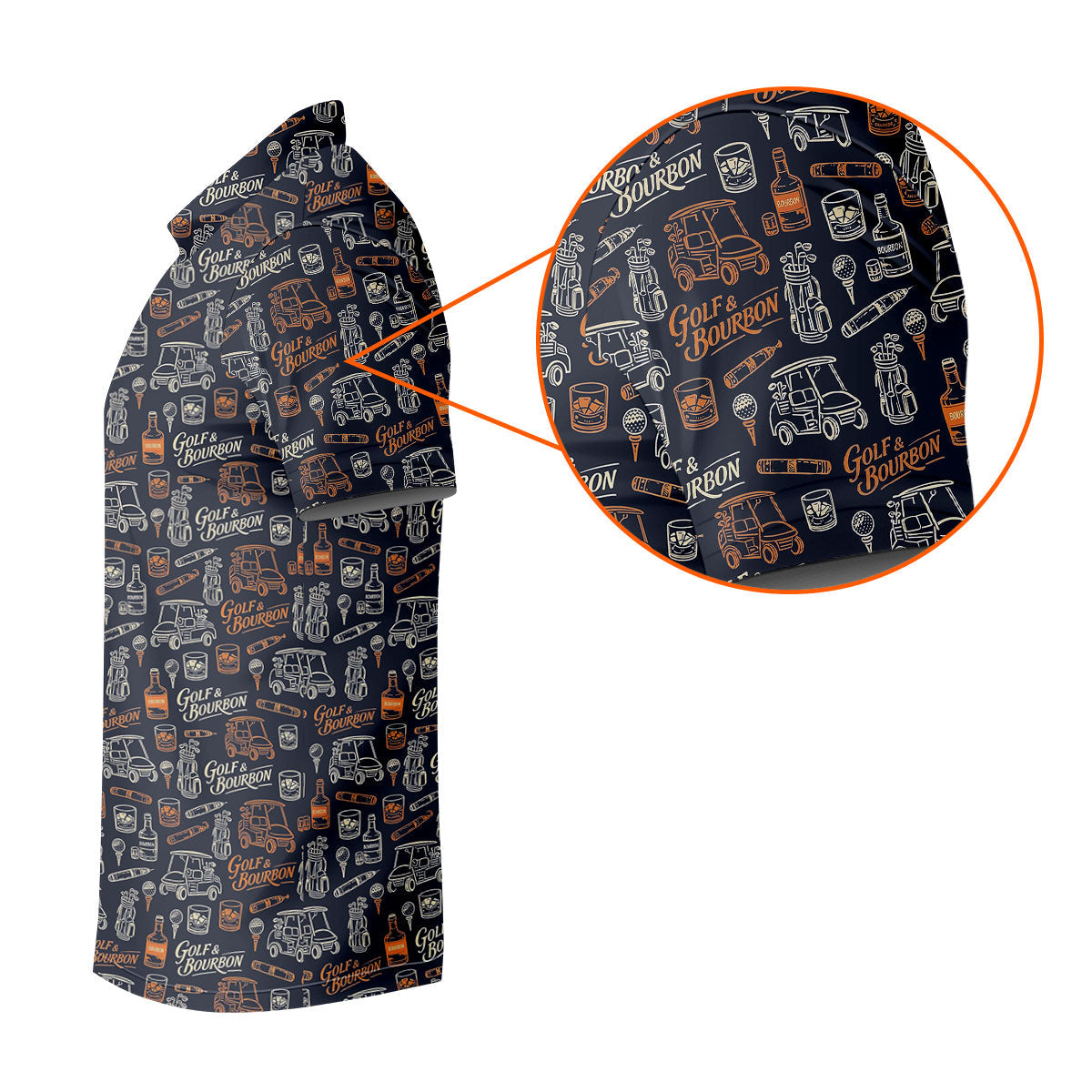 Funny Golf Bourbon Cigar Pattern Polo Shirt, Golf Polo Shirts For Men, Mens Golf Apparel