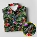 Tropical T Rex Floral Pattern Hawaiian Golf Polo, Golf Tops For Men, Golfing Apparel