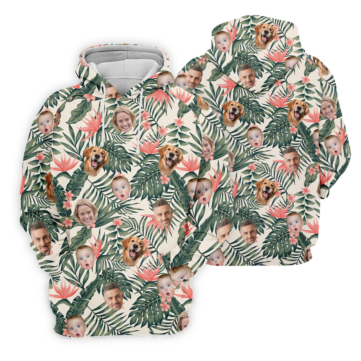 Tropical Floral Pattern Custom Hawaiian Shirts With Face, Men Polo Shirt, Long Sleeve Golf Shirts