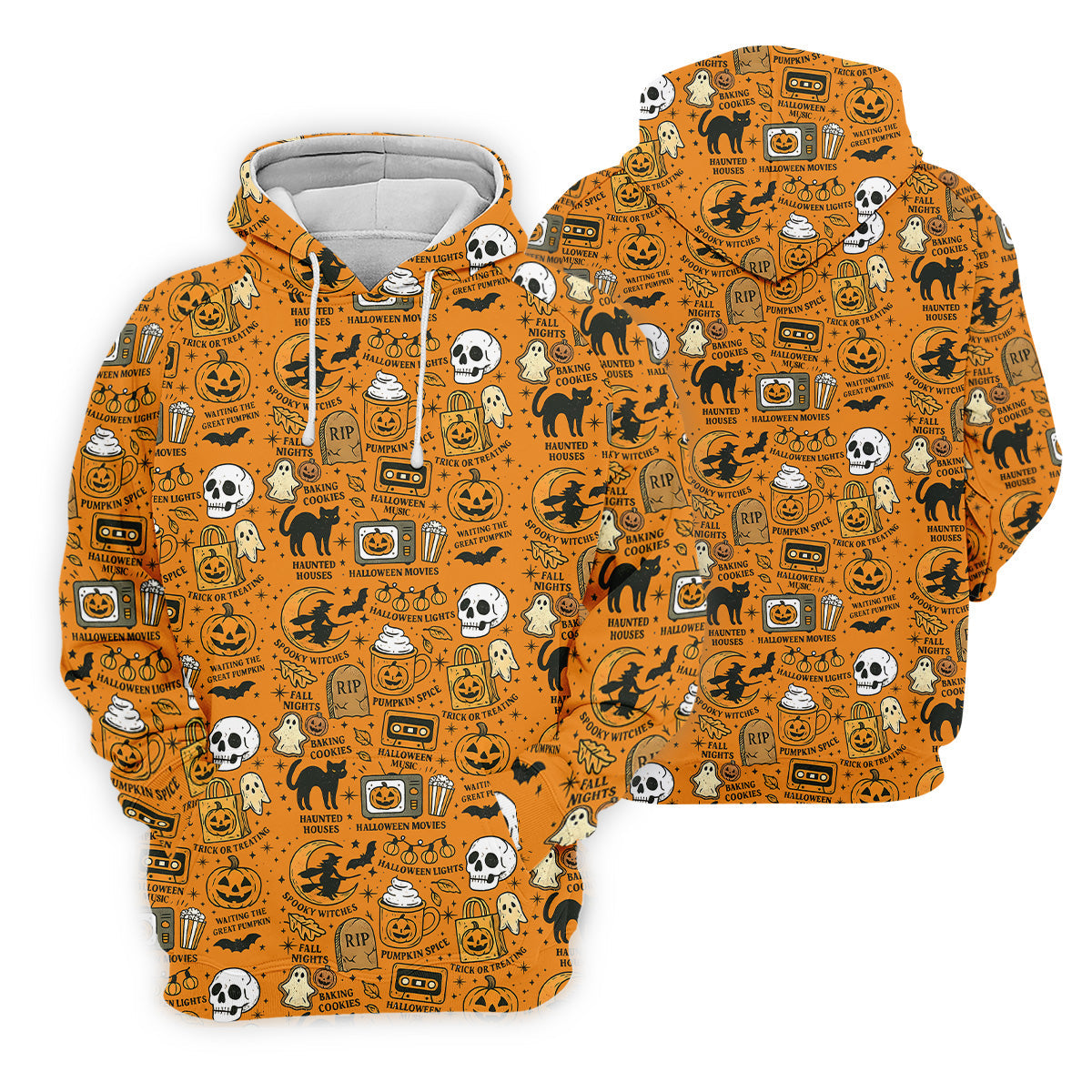 Orange Halloween Cat Golf Polo Shirts, Halloween Theme Shirts, Ladies Golf Shirts, Golfing Apparel
