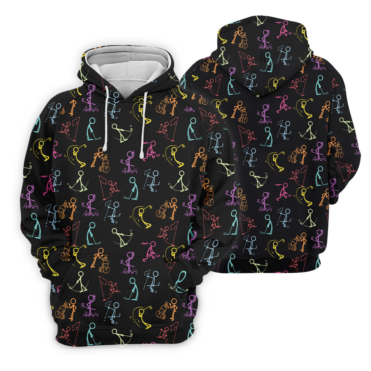 Funny Stickman Golfer Pose Black Golf Shirt, Unique Gift For Golfer, Men's Golf Polo, Golfing Apparel