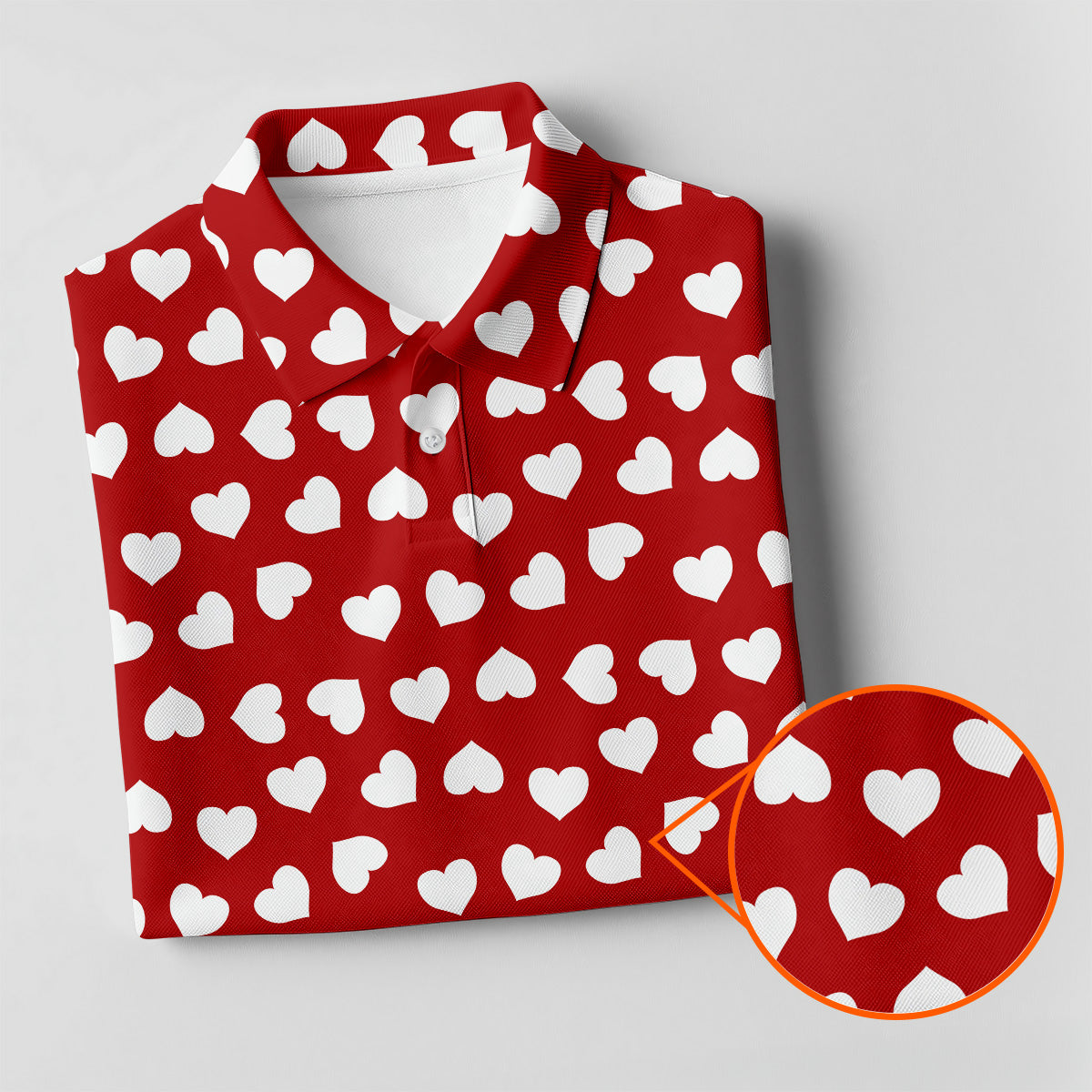 White And Red Heart Pattern Golf Tops For Men, Valentine Golf Gift, Polo Shirts For Men, Golf Gift For Men