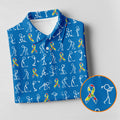 Stick Figure Golf Pose Autism Ribbon Blue Golf Shirt, Autism Awareness Colors Ladies Golf Polos
